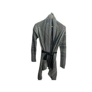 Bebe Black and White Knit Waterfall Cardigan Sweater Size XS Wrap Sparkle NEW